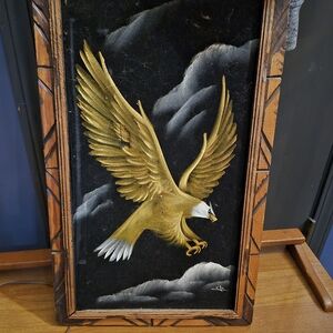 Vintage Gold Eagle Wall Art on Black Velvet